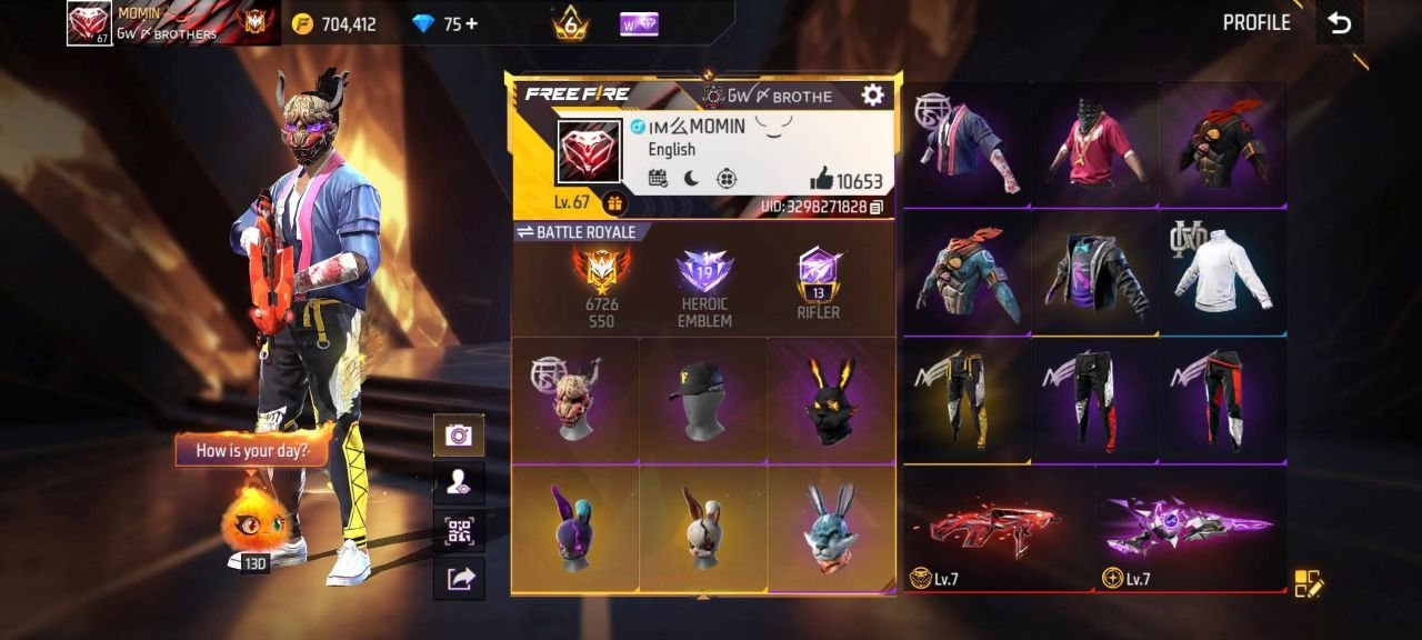 FF Account Lvl 67 | Heroic Emblem | 302 Weapons (11 Artifact + 45 Mythic) | Cool Demon Mask + Jujutsu Kaisen | Rich Vault | BD Server Sold FF ID