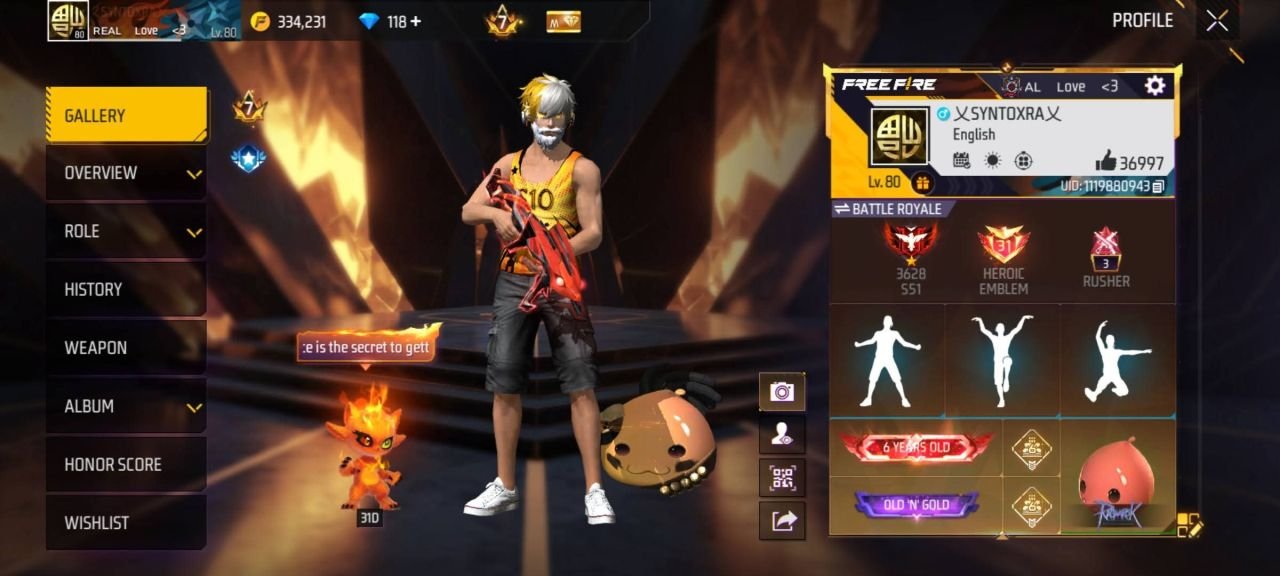 FF Account Lvl 80 | Heroic Emblem + Rusher | 614 Weapons (13 Artifact + 95 Mythic) | 6 Years Old | 321 Fashion | Super Rich Vault | BD Server Sold FF ID