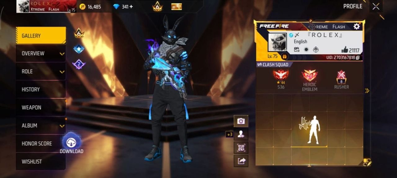 FF Account Lvl 75 | Prime 6 | Heroic + Rusher | 10 Artifact + 79 Mythic | 520 Weapons | Ultra Rich Vault (Collection 496 + Fashion 252) | Bunny Ringleader | BD Server Sold FF ID