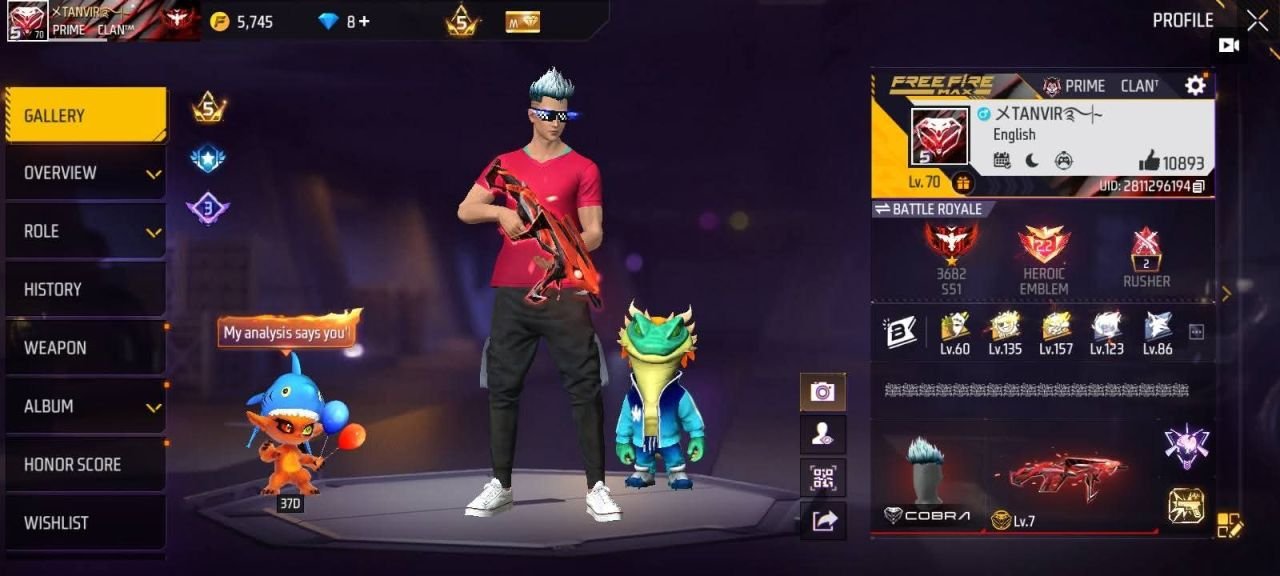 FF Account Lvl 70 | Prime 5 | Heroic + Rusher | 6 Artifact + 51 Mythic | 289 Weapons | Rich Vault (Collection 272) | BD Server Sold FF ID