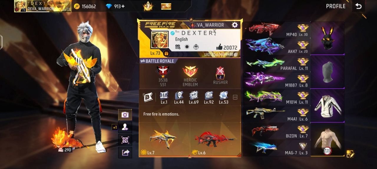 FF Account Lvl 73 | Prime 7 | Heroic + Rusher | 12 Artifact + 106 Mythic | 577 Weapons | Ultra Rich Vault | BD Server Free Fire Account Bangladesh