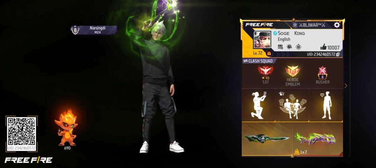 FF Account Lvl 72 | Prime 6 | 398 Weapons | Heroic Emblem Sold FF ID