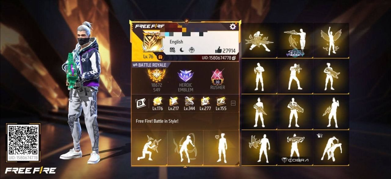 FF Account Lvl 76 | Prime 8 | 600 Weapons | Massive Vault | Heroic Emblem Free Fire Account Bangladesh