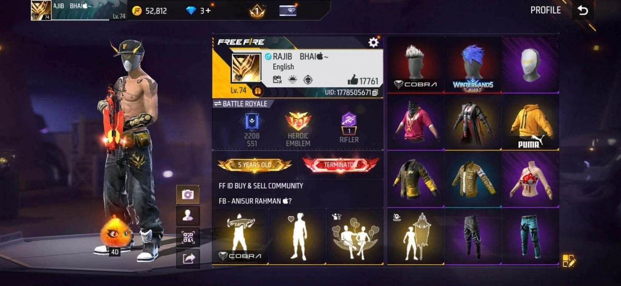 FF Account Lvl 74 | Heroic Emblem | 445 Weapons (9 Artifact) | Rich Vault Sold FF ID