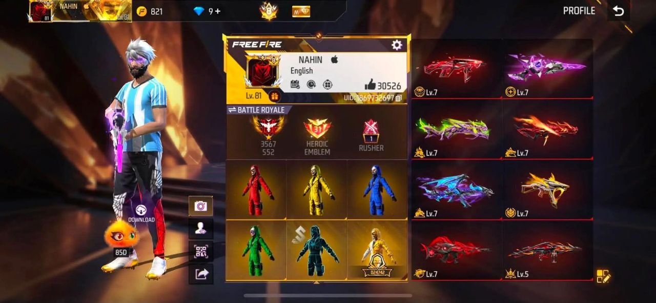 FF Account Lvl 81 | Prime 8 MAX | 13 Artifact + 90 Mythic | 566 Weapons | Super Rich Vault (Emotes 265 + Collection 449) | BD Server Free Fire Account Bangladesh