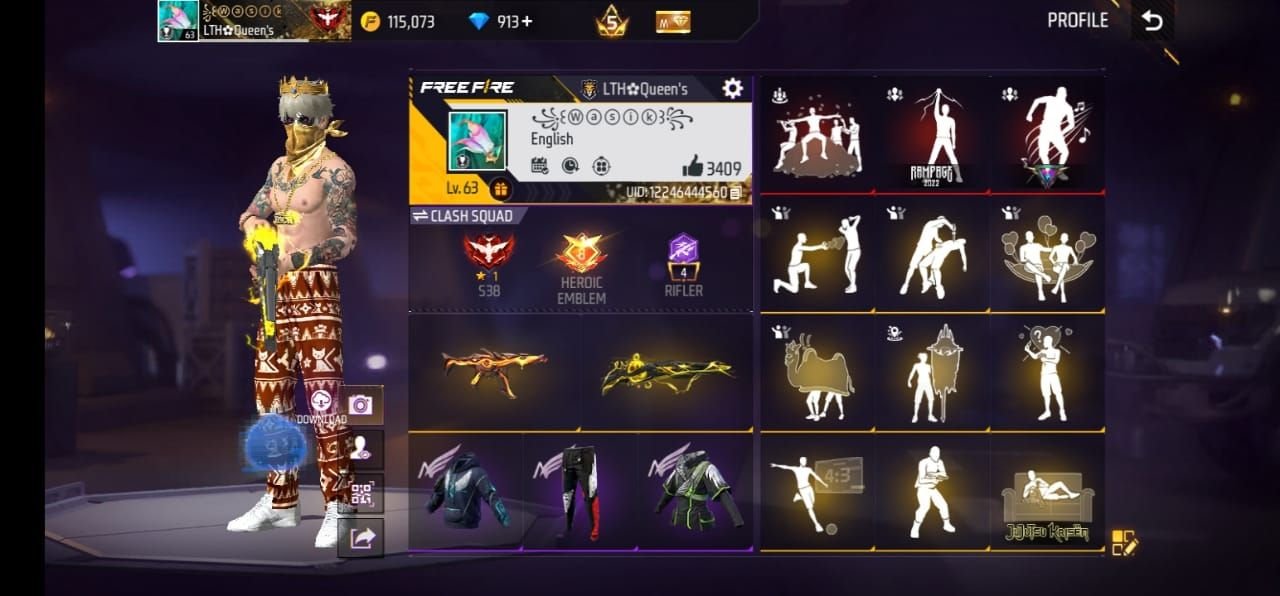 FF Account Lvl 63 | Prime 5 | 913+ Diamonds | Monthly Active Sold FF ID